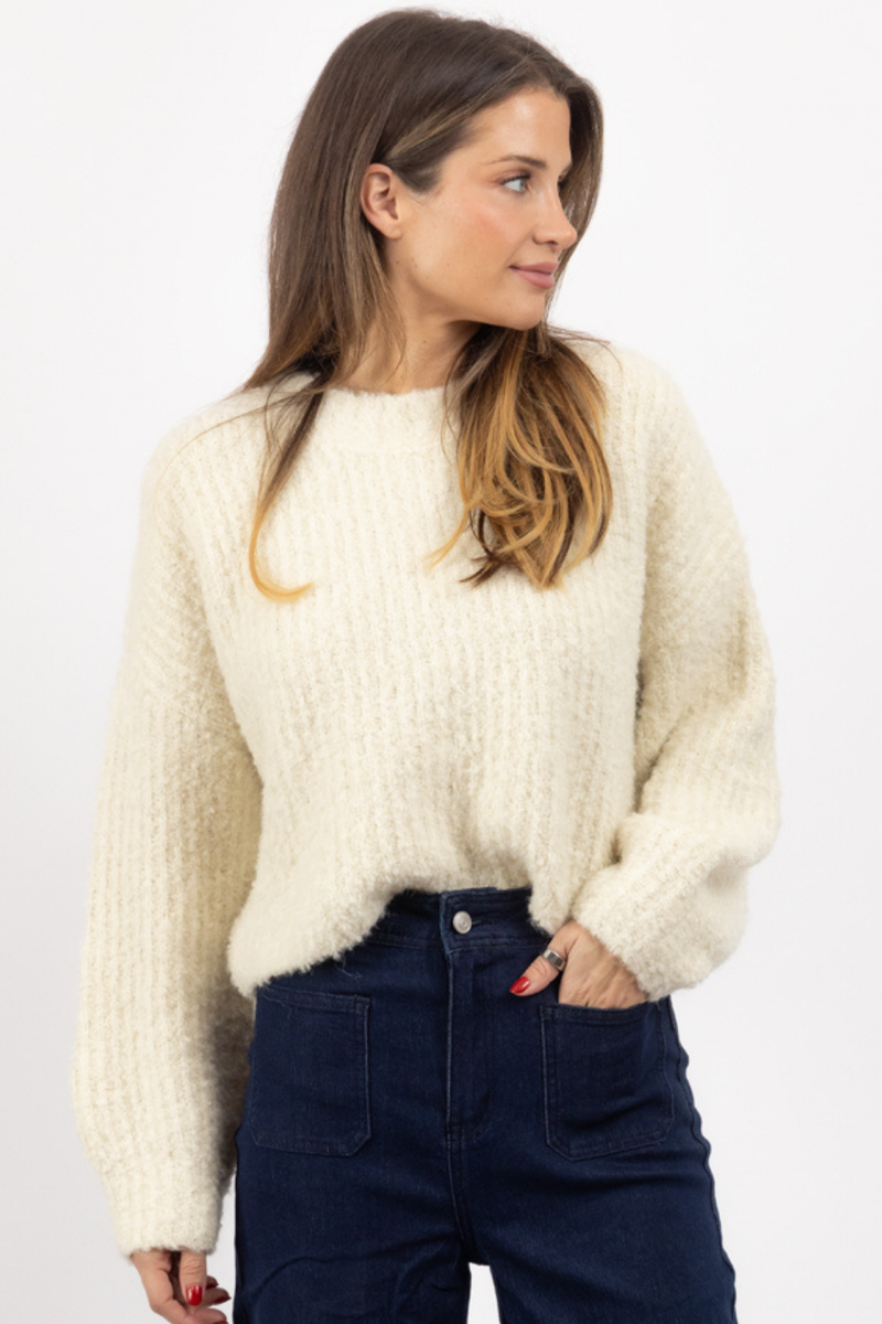 Ivory fuzzy sweater discount
