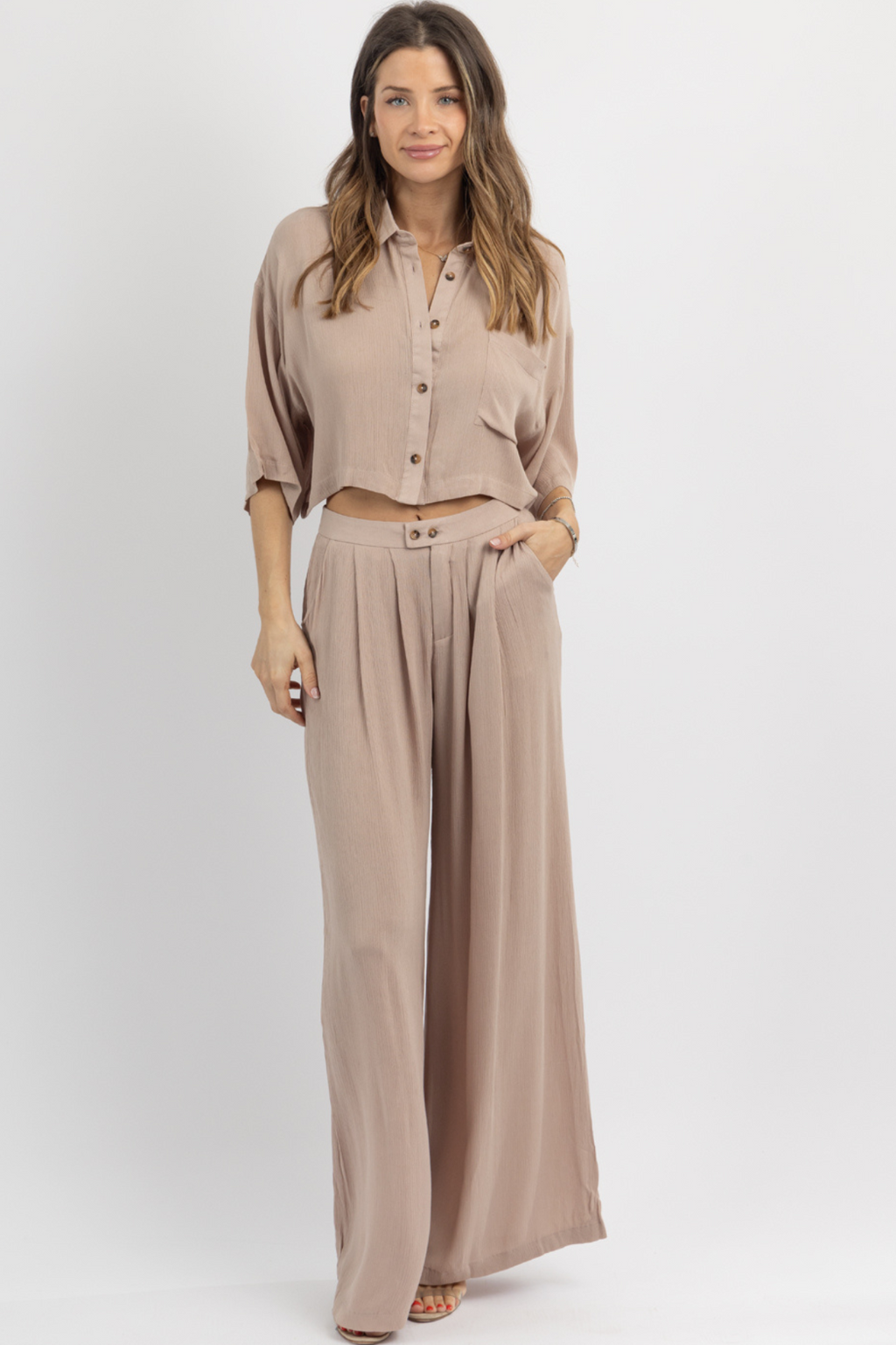 FLOAT ON BEIGE COLLAR PANT SET