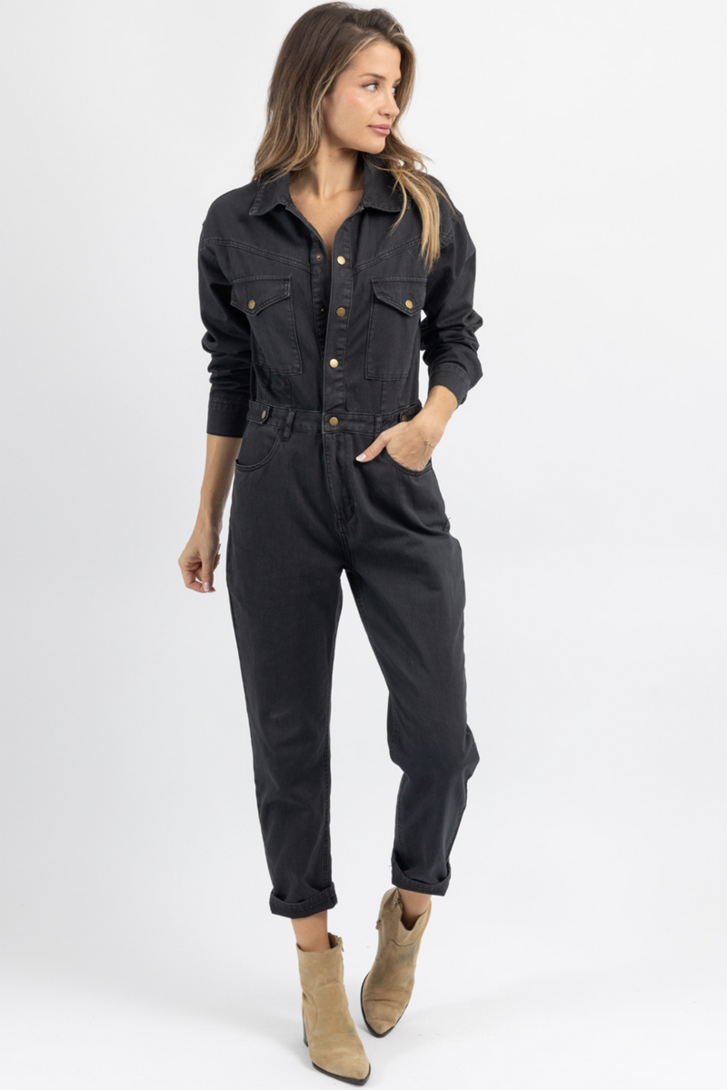 Black store utility jumpsuit