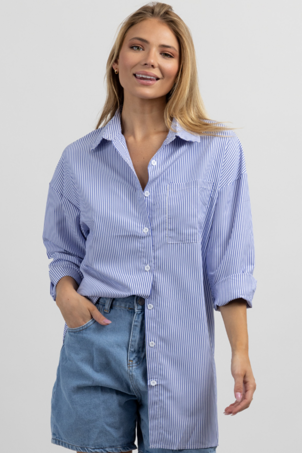 CLASSIC BLUE STRIPE RELAXED BUTTON DOWN