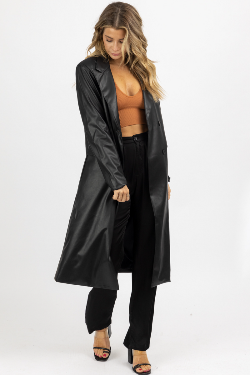 Faux leather 2025 duster coat