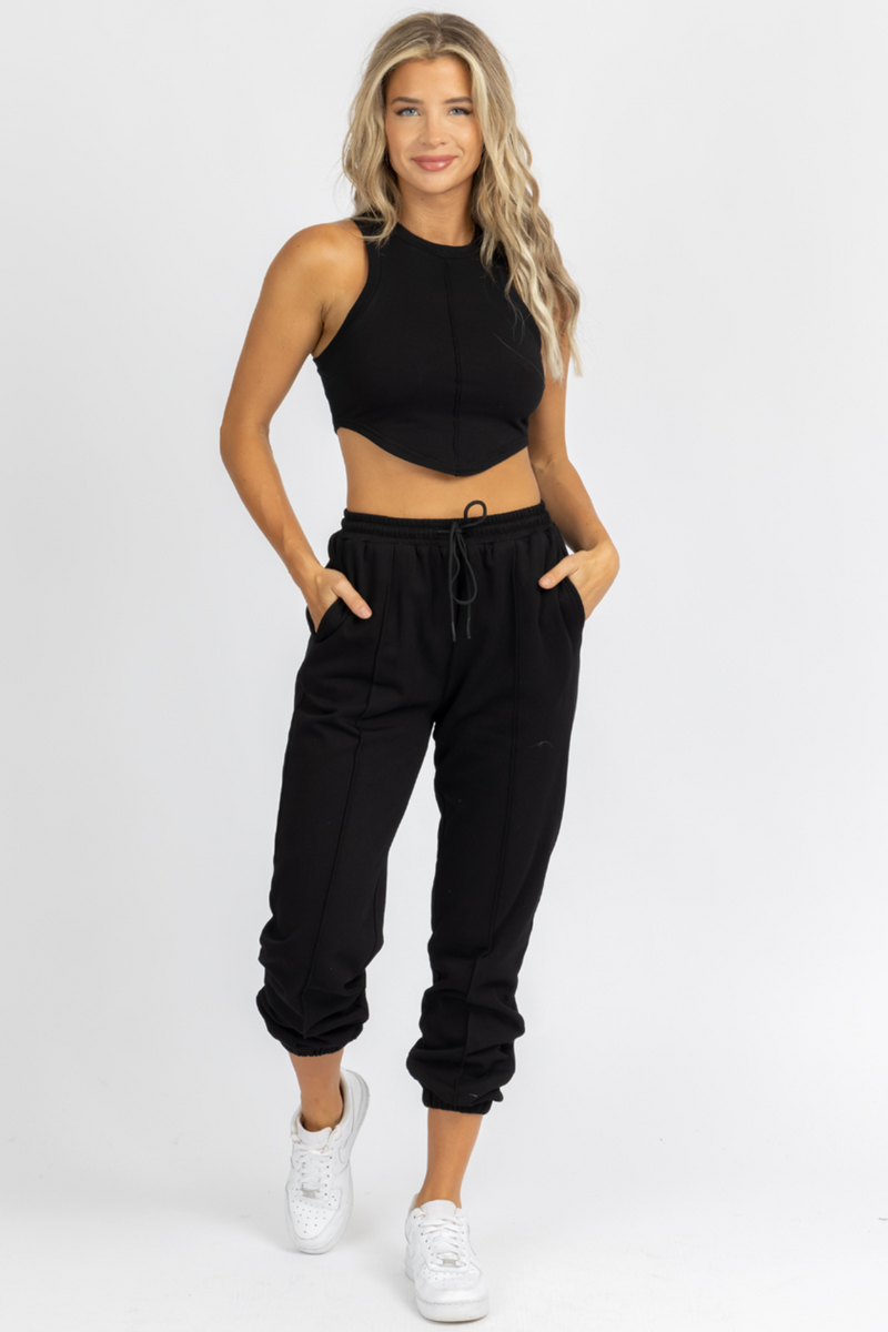 BLACK OUTSEAM FRENCH TERRY JOGGER SET