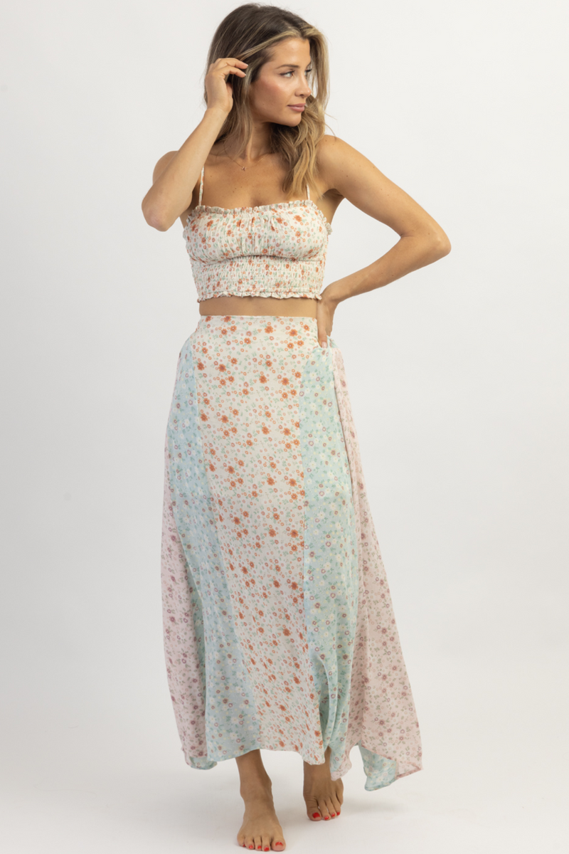 DAYTRIPPER FLORAL MIDI SKIRT SET BACK IN STOCK L ABEYE