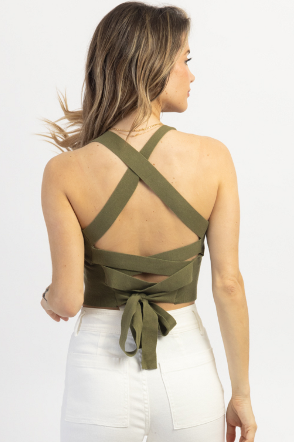 OLIVE TIE BACK KNIT CAMI