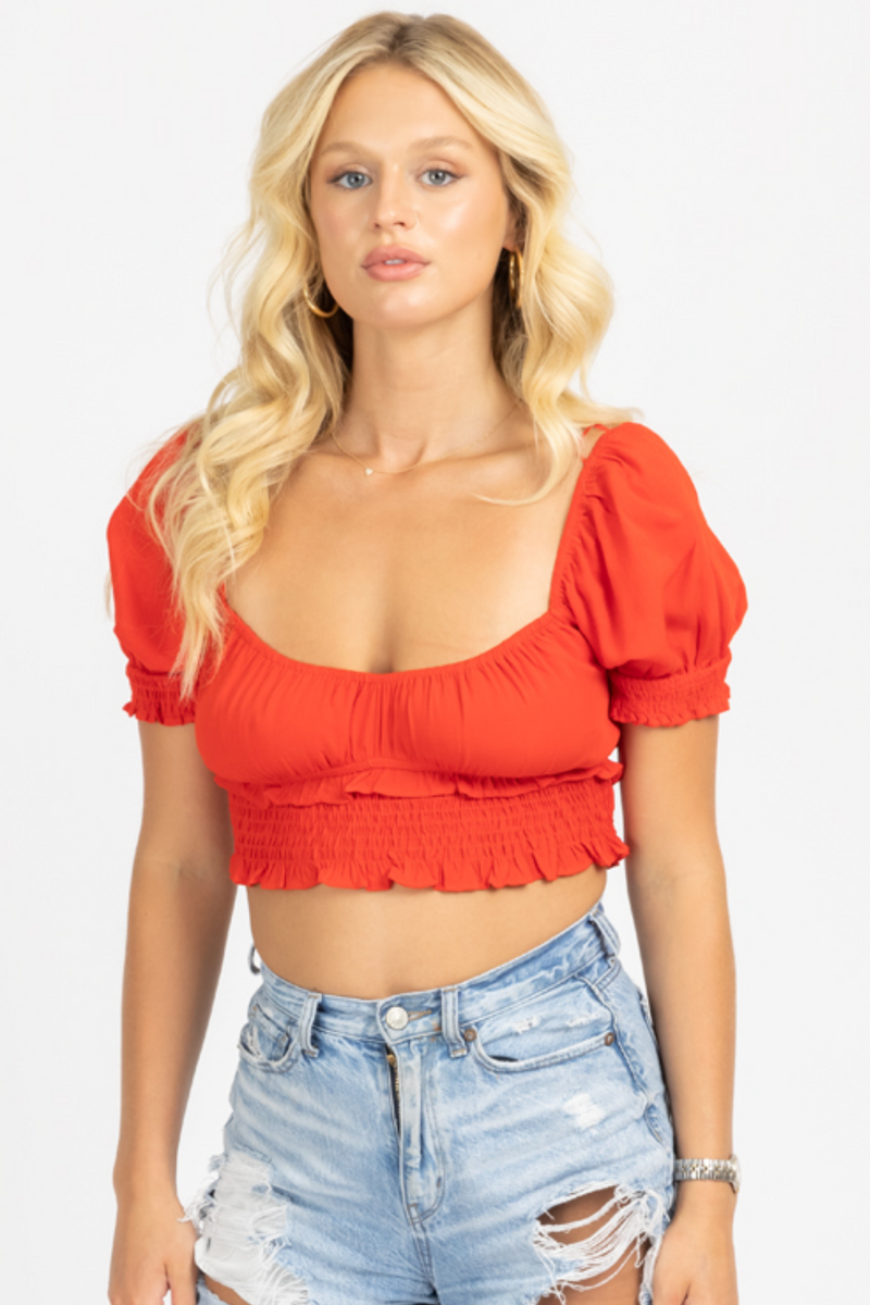 Red smocked crop top hotsell