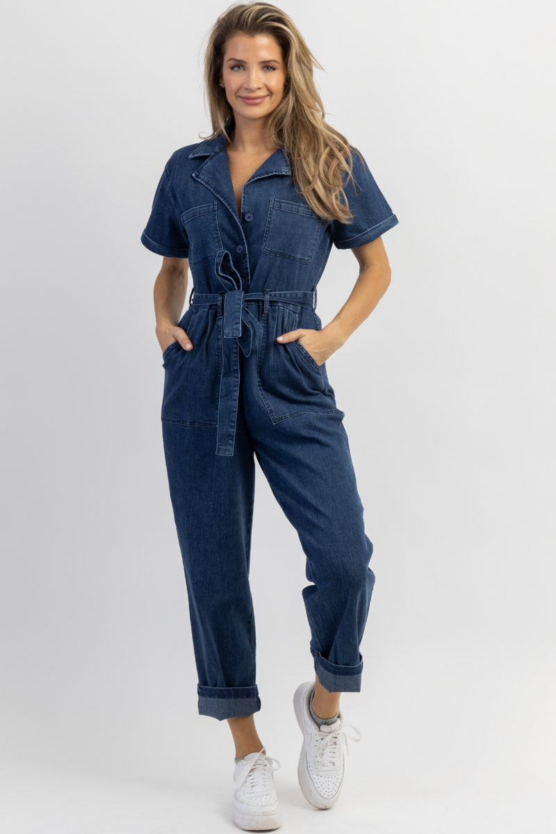 Women's denim top utility jumpsuit