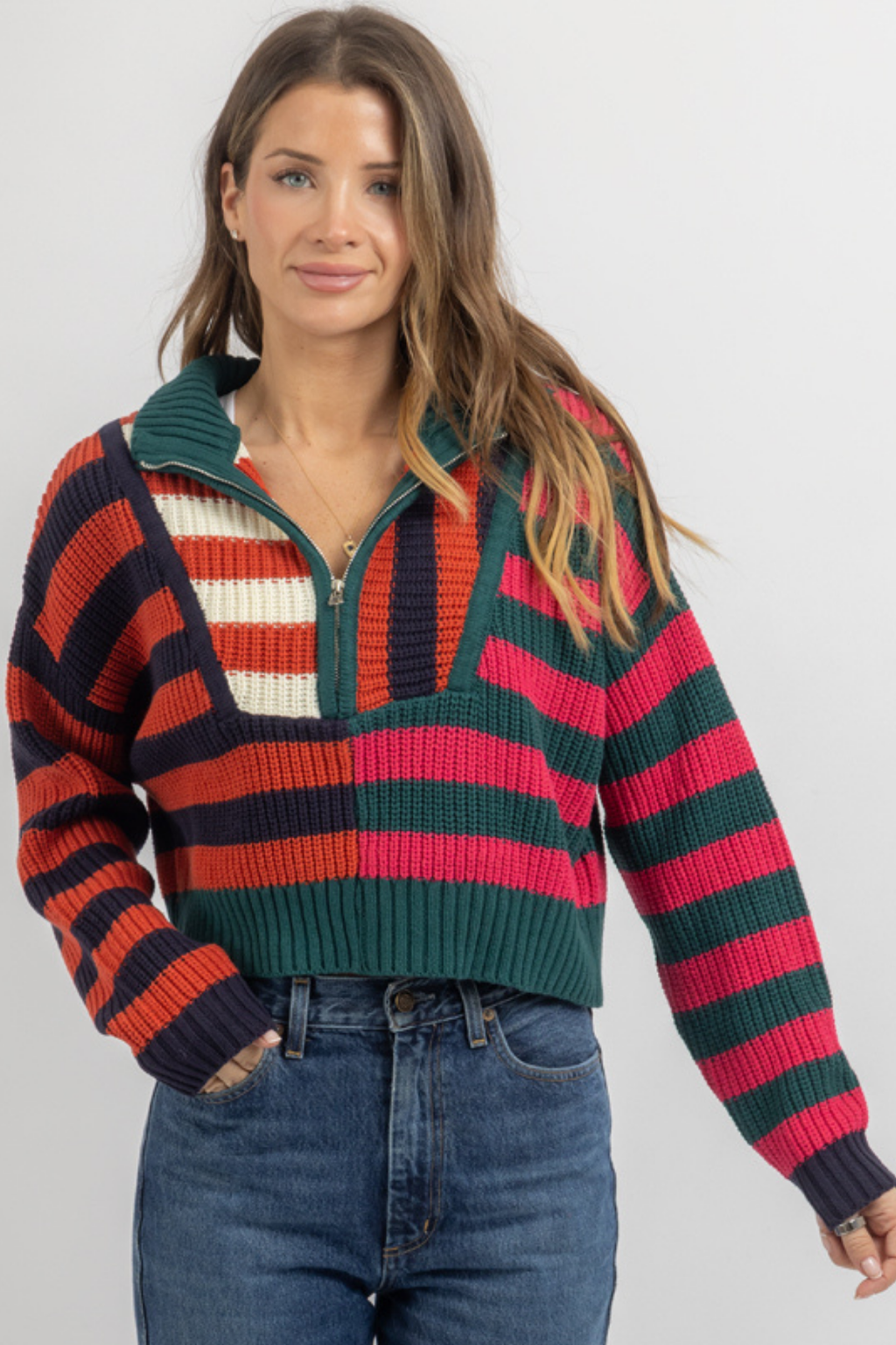 VENICE MULTISTRIPE ZIP SWEATER