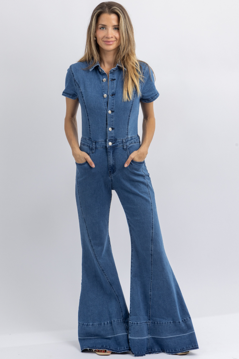 AMARILLO DARK DENIM WIDE LEG JUMPSUIT