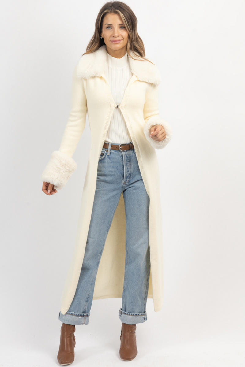 ASPEN IVORY FUR TRIM CARDIGAN *RESTOCK COMING SOON*