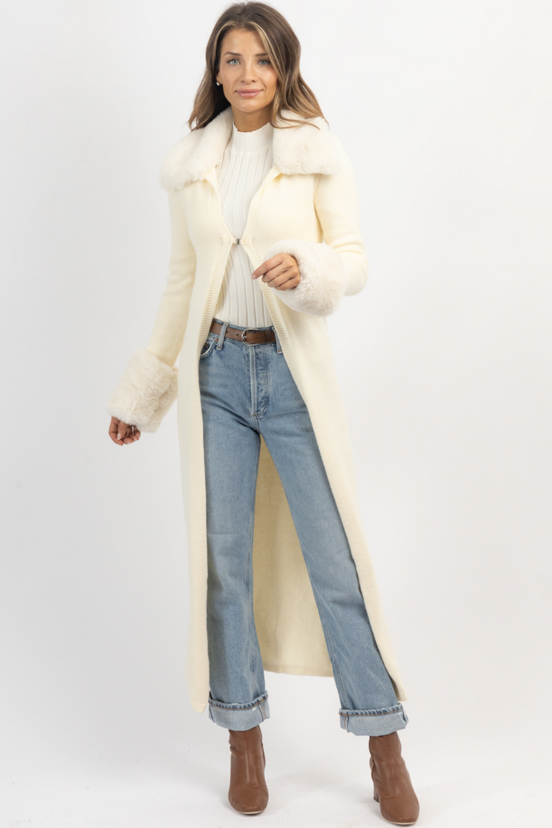 ASPEN IVORY FUR TRIM CARDIGAN *RESTOCK COMING SOON*