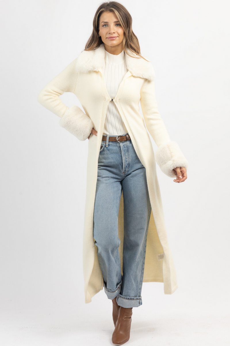 ASPEN IVORY FUR TRIM CARDIGAN *RESTOCK COMING SOON*