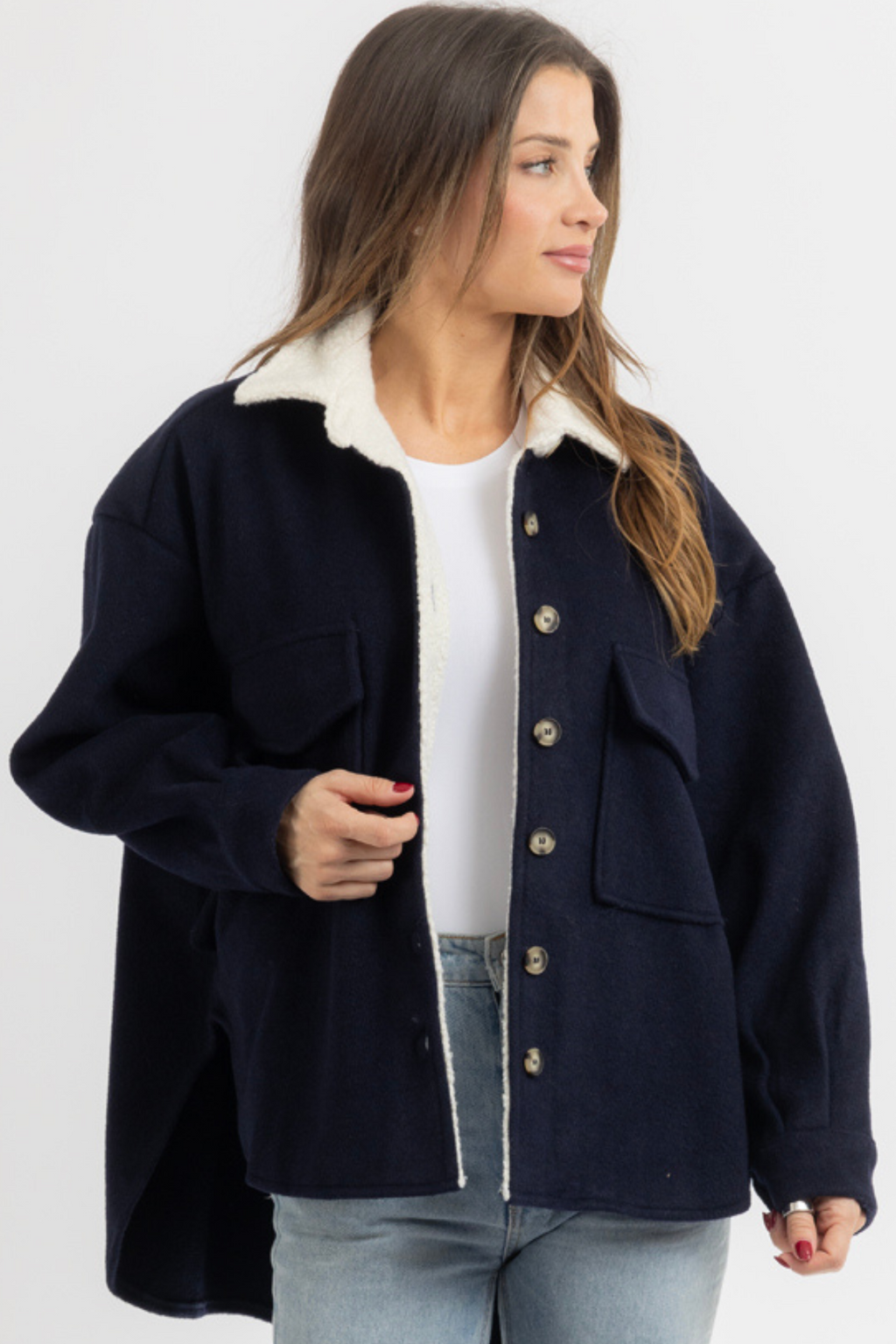 AVERIE INDIGO SHEARLING JACKET