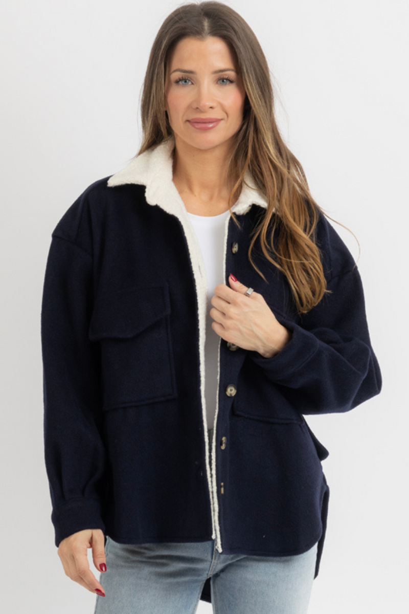 AVERIE INDIGO SHEARLING JACKET