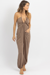 AYLA SMOCKED ESPRESSO JOGGER JUMPSUIT