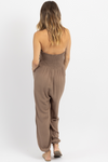 AYLA SMOCKED ESPRESSO JOGGER JUMPSUIT