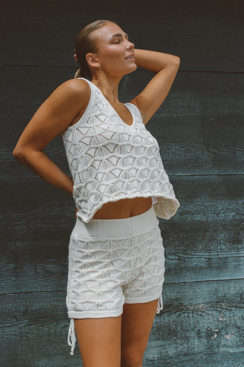 AS YOU ARE NEUTRAL CROCHET SHORT SET