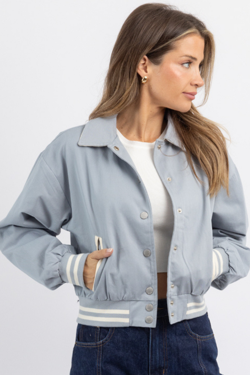 Baby blue bomber sales jacket