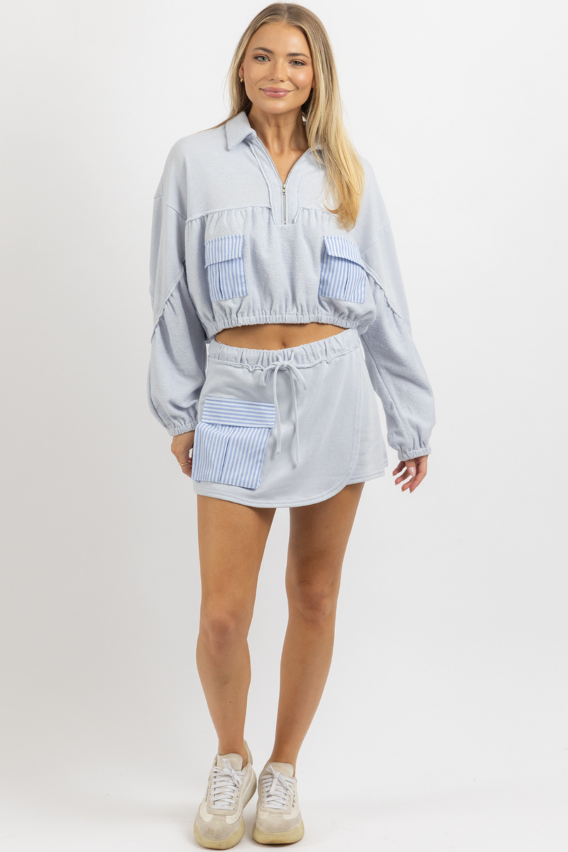 SKY BLUE TERRYCLOTH SKORT SET