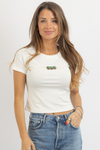 BEADED OLIVE CROP TEE