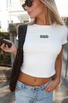 BEADED OLIVE CROP TEE