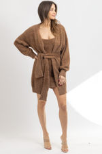 ANGORA BROWN MINI DRESS + CARDI