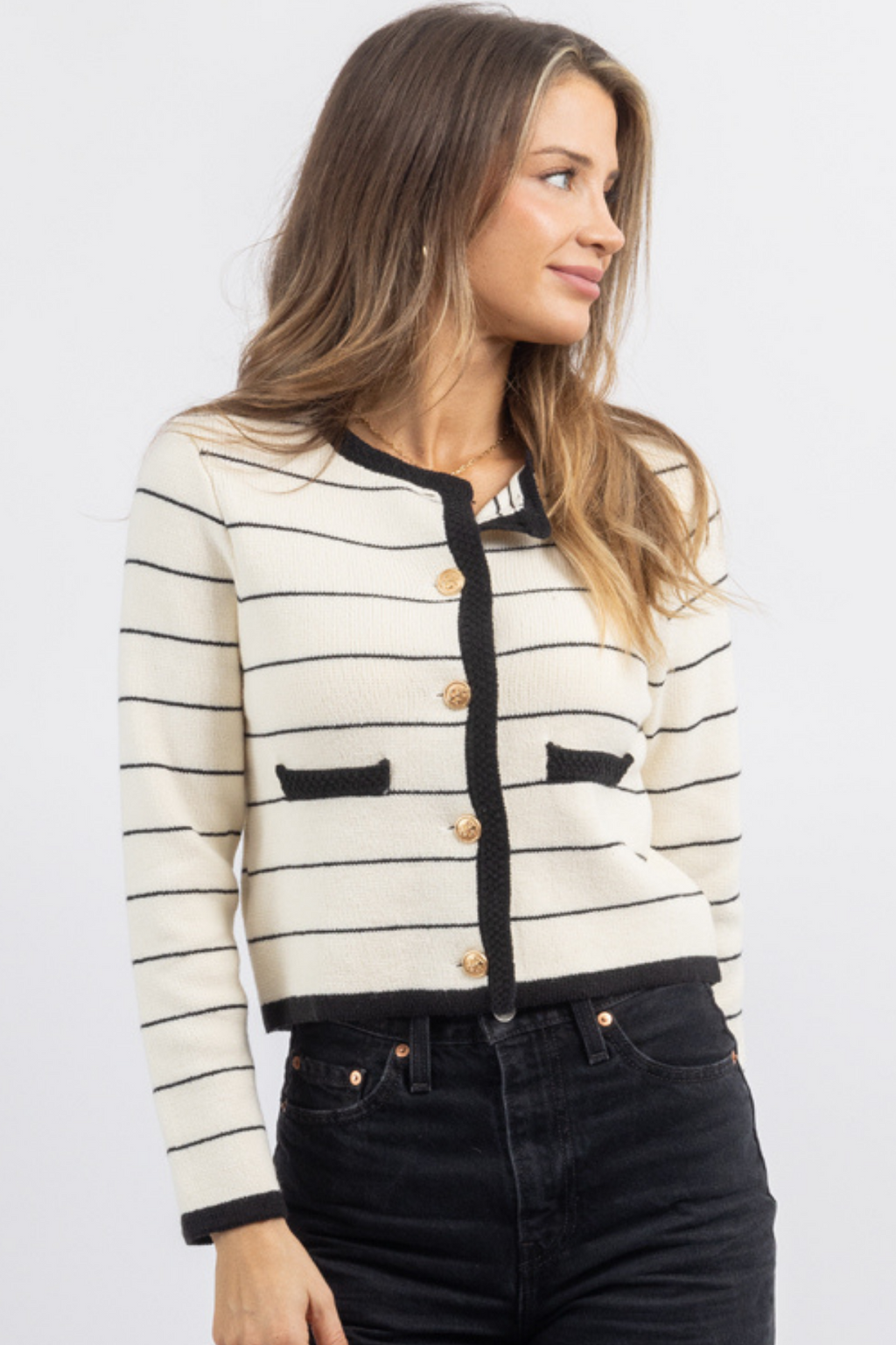 LAUREL BLACK STRIPE CROP CARDIGAN *RESTOCK COMING SOON*