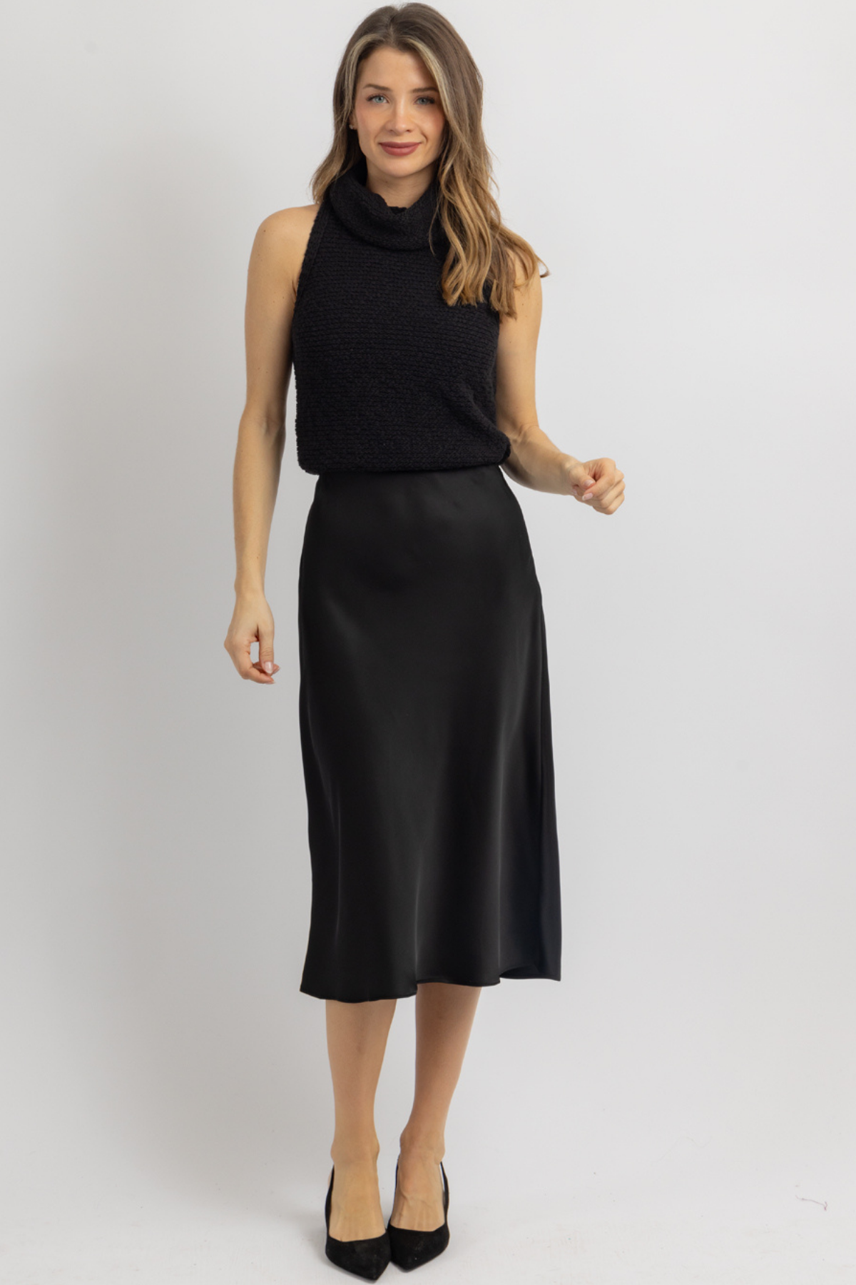 Satin a sales line midi skirt