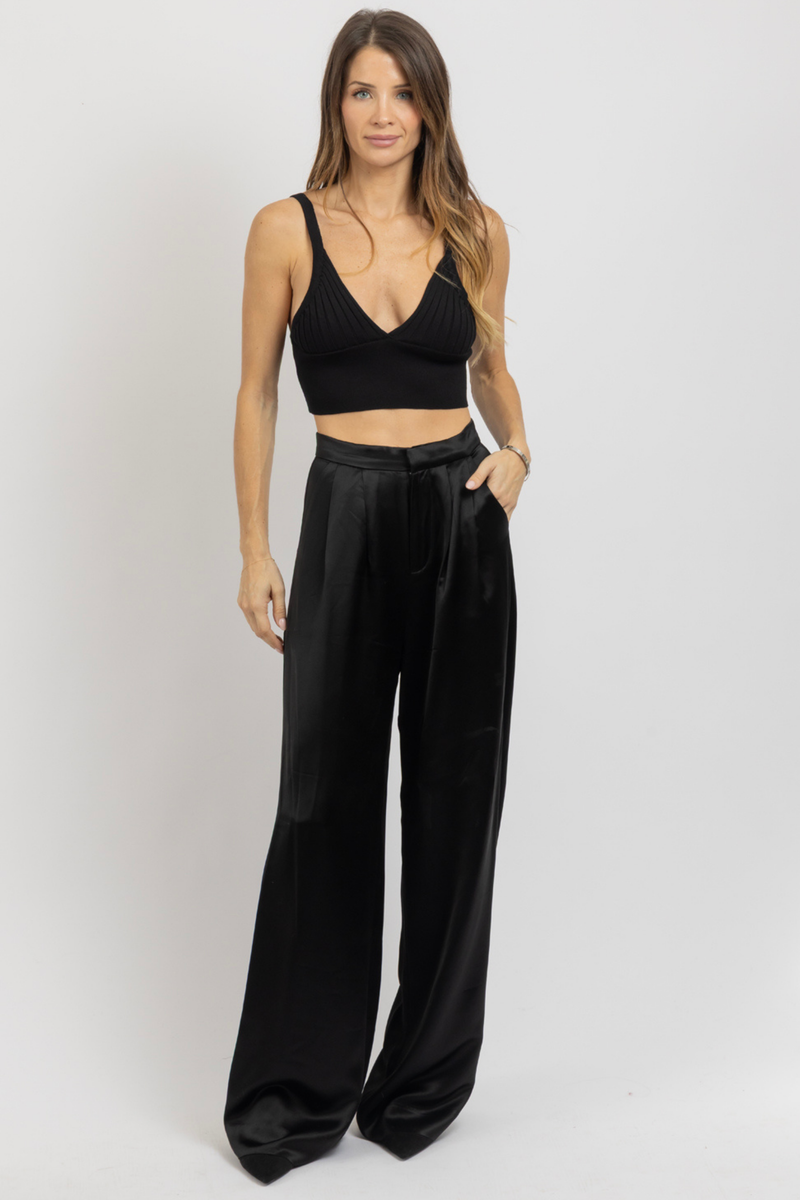 BLACK KNIT RIBBED CROP TANK