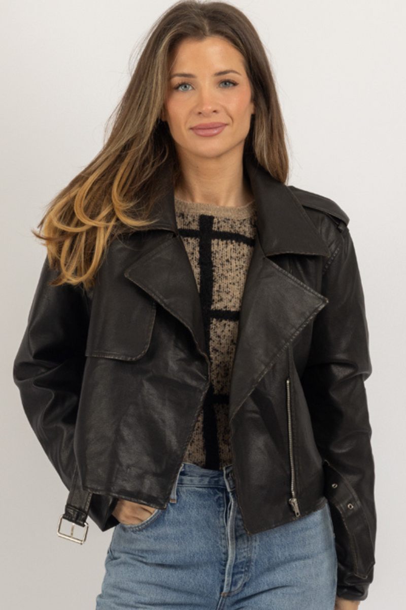 ESPRESSO LEATHER BUCKLE JACKET