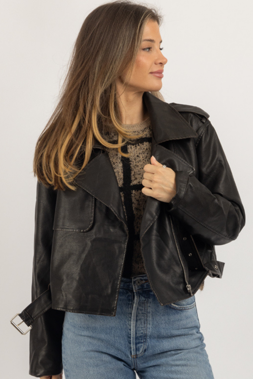 ESPRESSO LEATHER BUCKLE JACKET