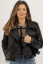 ESPRESSO LEATHER BUCKLE JACKET