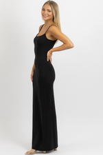 BLACK RIBBED STAPLE MAXI DRESS