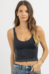 BLACK V-RIBBED WASHED CROP
