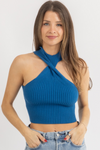 BLUE TWIST MOCKNECK KNIT TOP