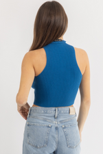 BLUE TWIST MOCKNECK KNIT TOP