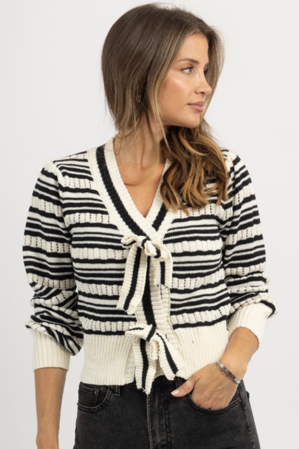 SYLVIA RIBBON STRIPED CARDIGAN