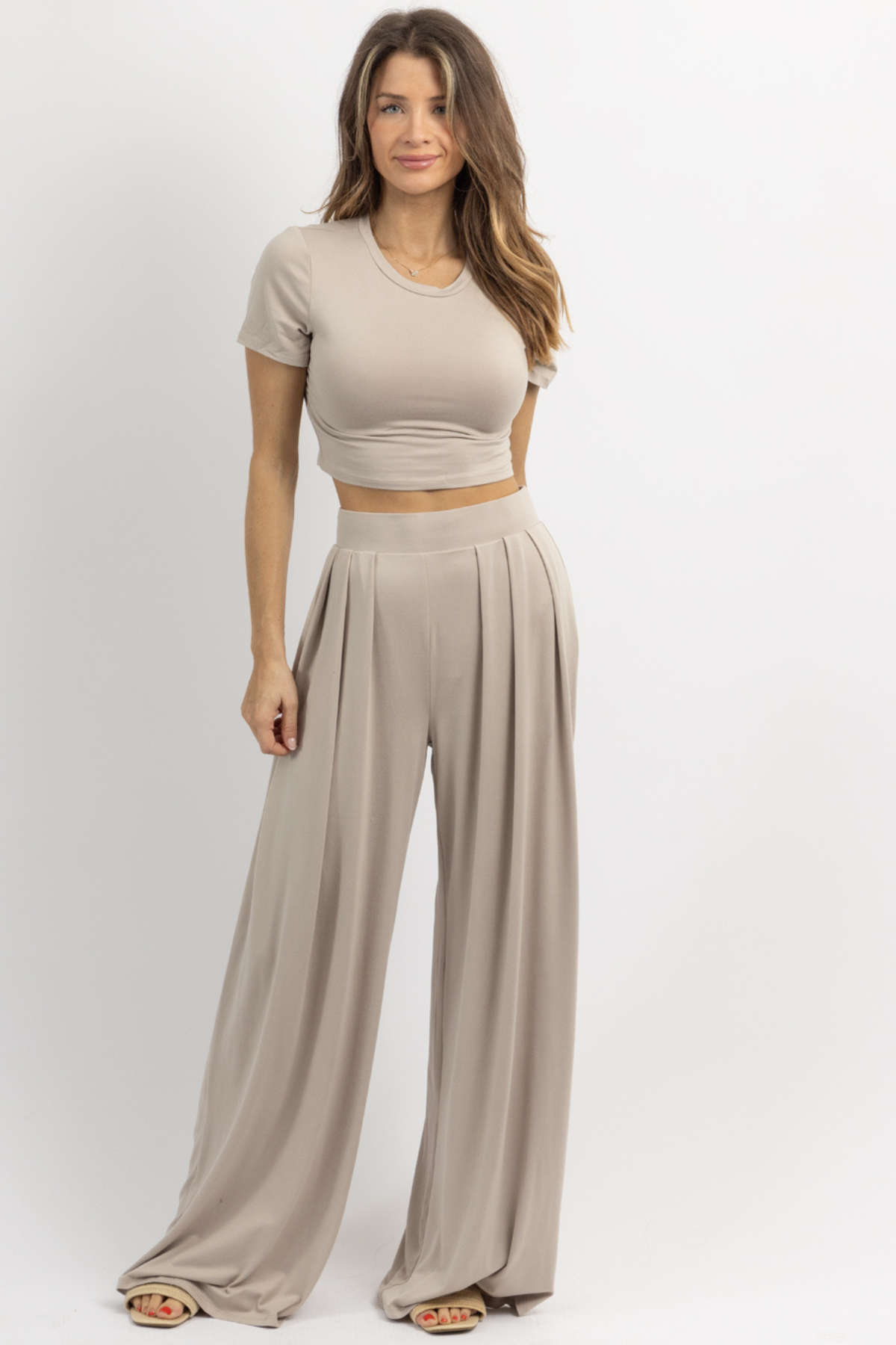 BUTTER SOFT OATMEAL CROP PALAZZO PANT SET *BACK IN STOCK* – L'ABEYE