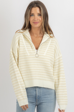 CALI CONTRAST ECRU HALF-ZIP SWEATER