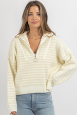 CALI CONTRAST ECRU HALF-ZIP SWEATER