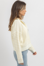 CALI CONTRAST ECRU HALF-ZIP SWEATER