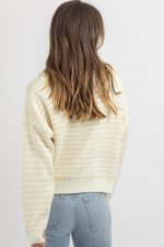 CALI CONTRAST ECRU HALF-ZIP SWEATER