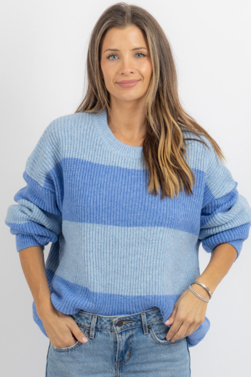 CARSON BLUE COLORBLOCK SWEATER