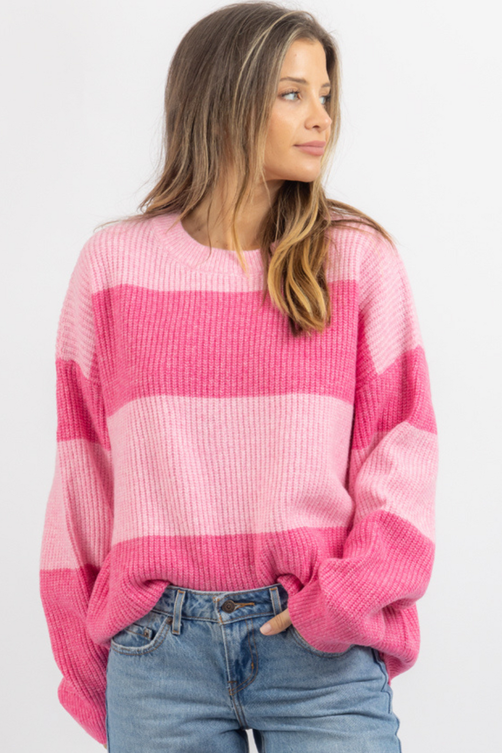 CARSON PINK COLORBLOCK SWEATER