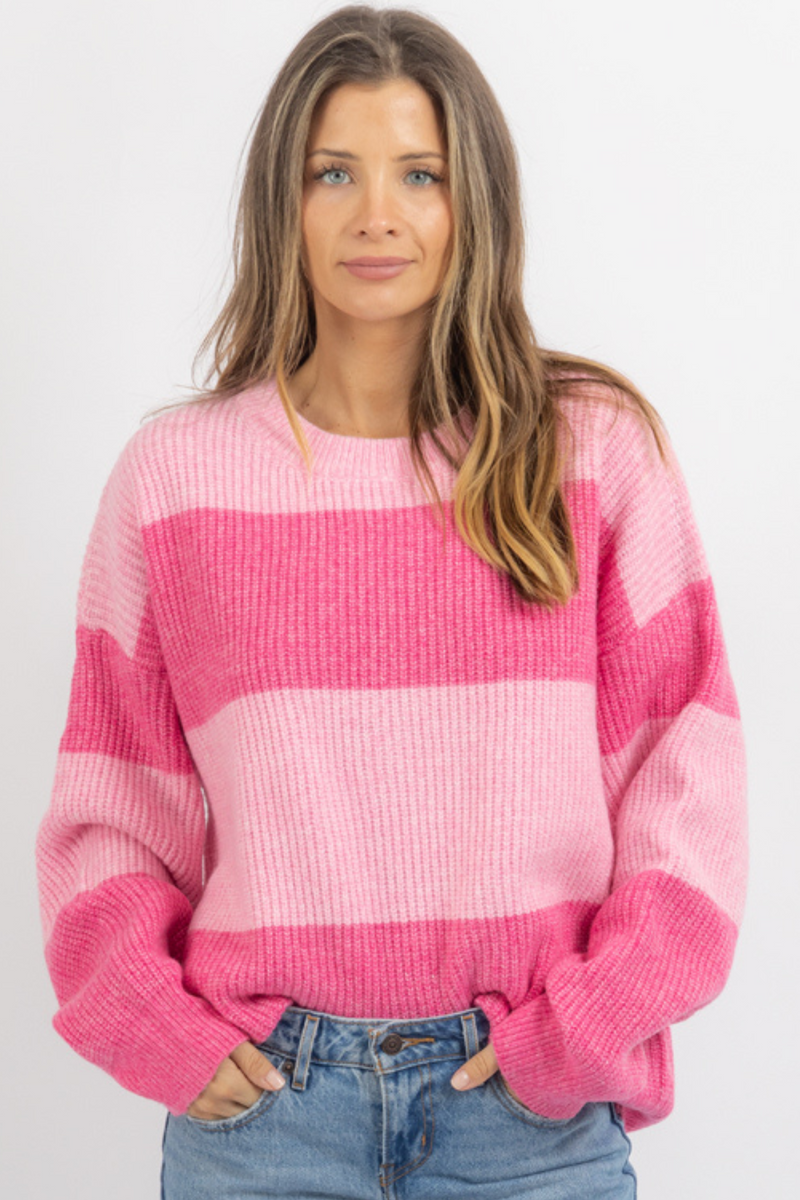 CARSON PINK COLORBLOCK SWEATER