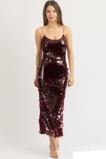 CHERRY SEQUIN MAXI DRESS