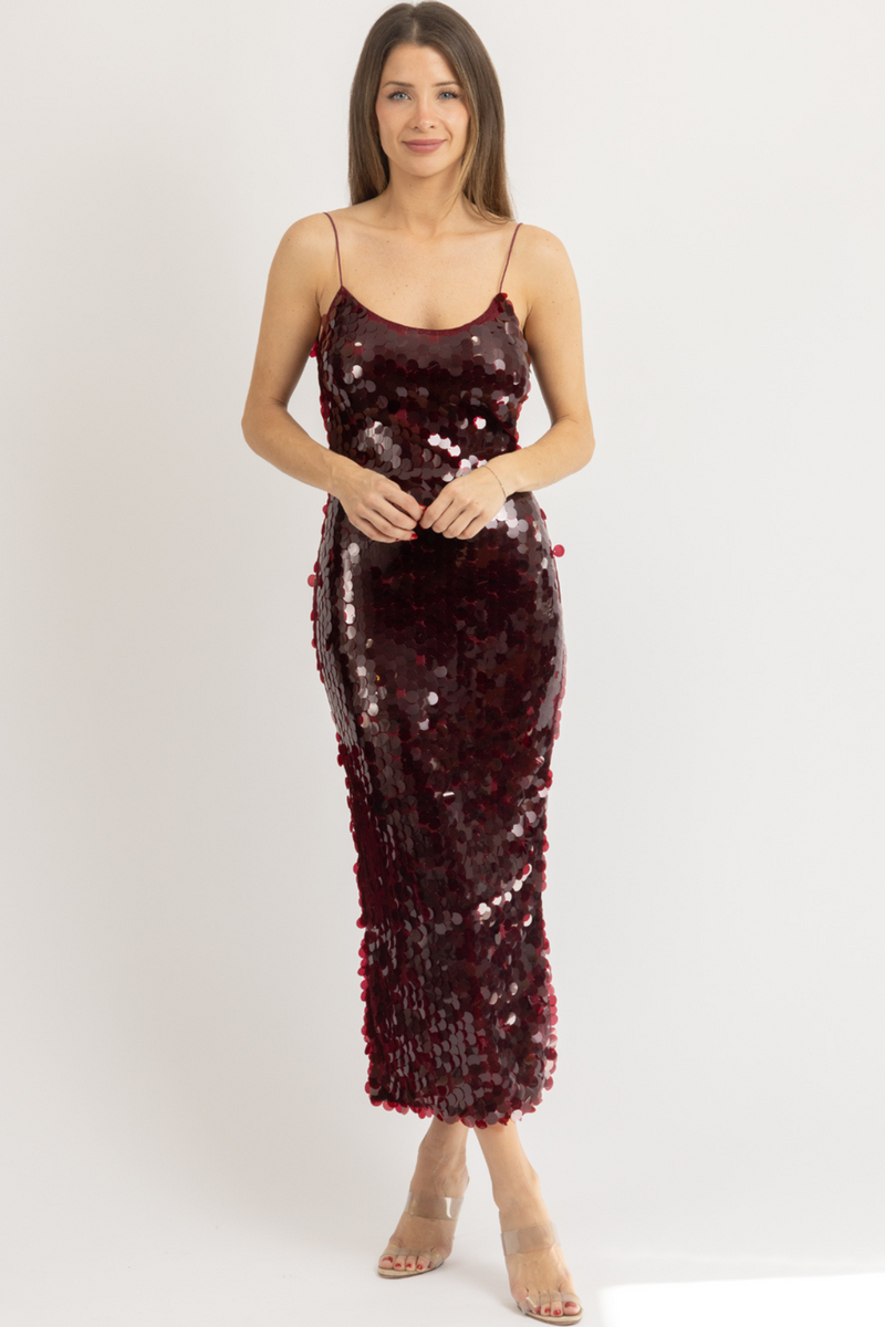 CHERRY SEQUIN MAXI DRESS