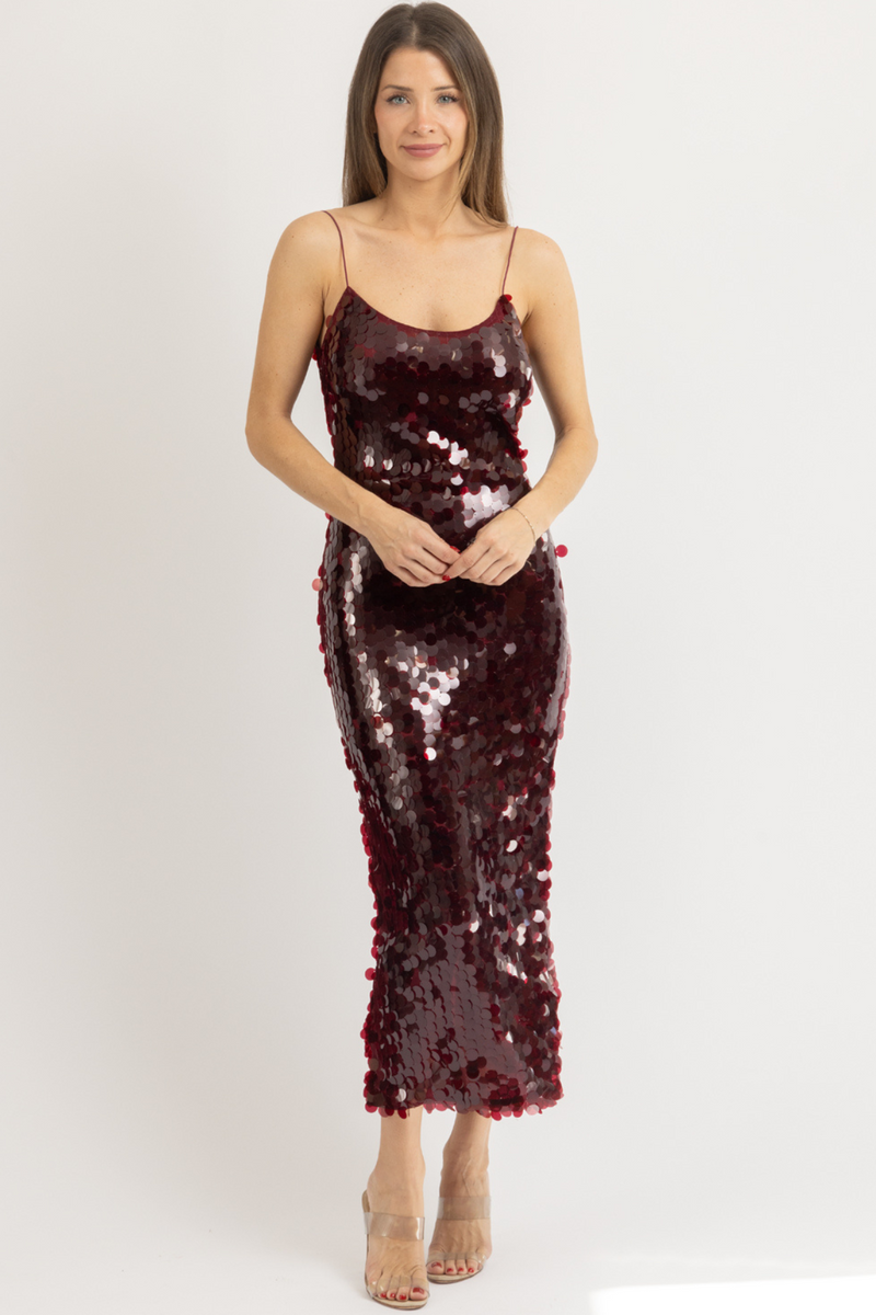 CHERRY SEQUIN MAXI DRESS