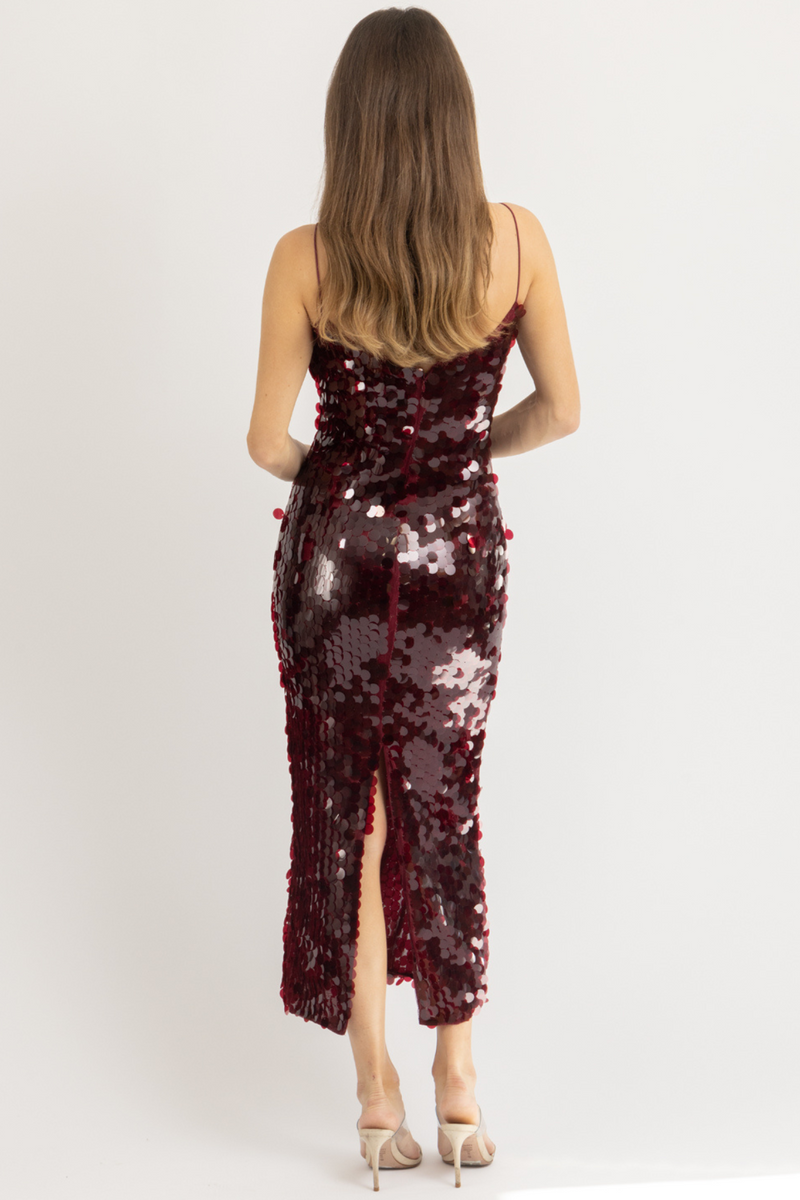 CHERRY SEQUIN MAXI DRESS