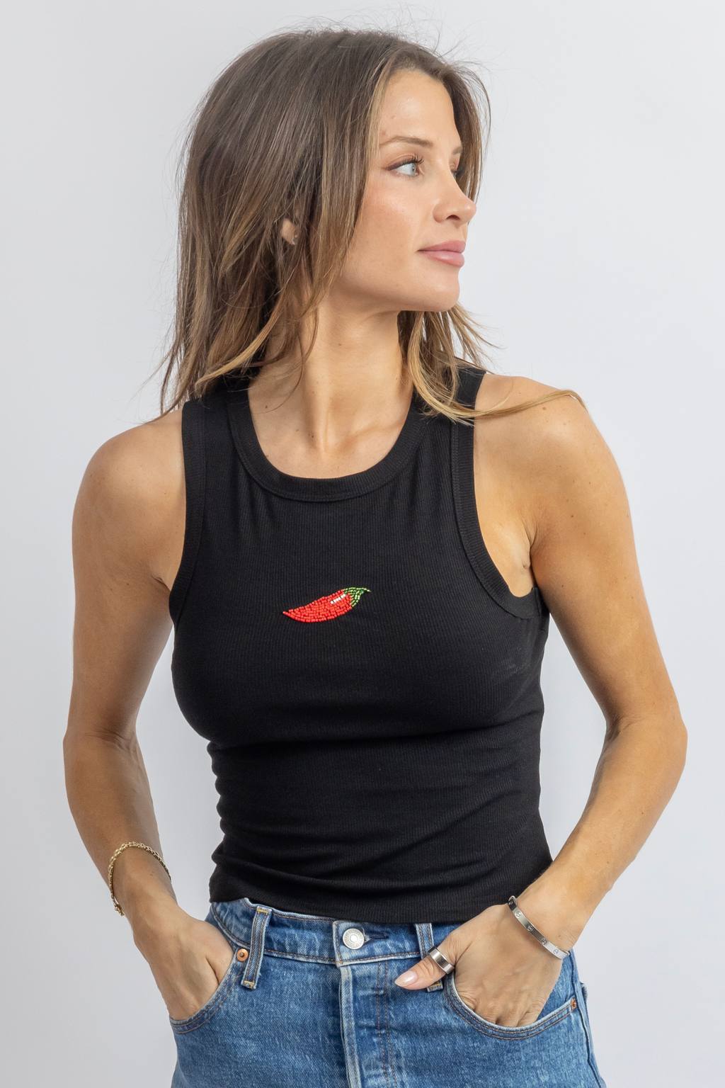 CHILI BLACK BEADED TANK