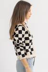 CLASSIC CHECKED TIE FRONT SWEATER